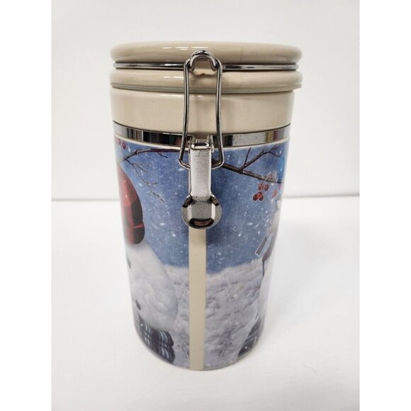 Vintage Thunder Mountain Ceramic Snowman Clamp Canister Kitchen Storage Jar - Picture 6 of 13